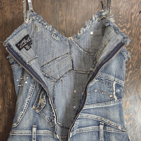 *RARE* Platinum Plush Edgy Blue Denim Patchwork Dress Sz M - Picture 14 of 16